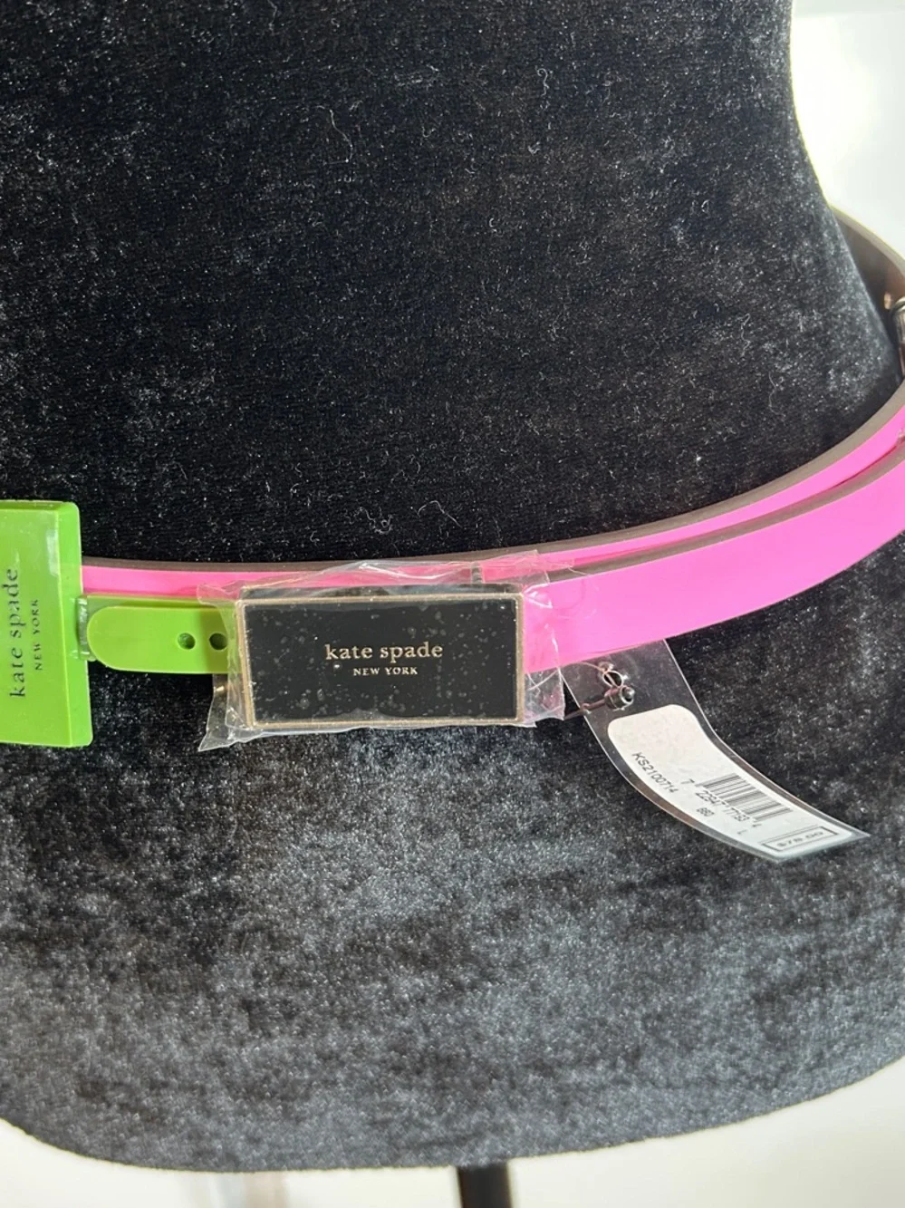kate spade Pink and Green Skinny Colorblock Belt with Gold Buckle